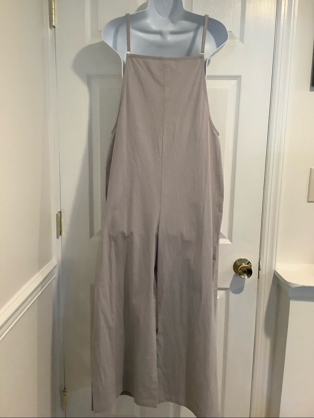 NWOT 100% Cotton Wide Leg Gray/Beige Summer Coastal Oversize Overalls Jumpsuit S - Picture 6 of 10